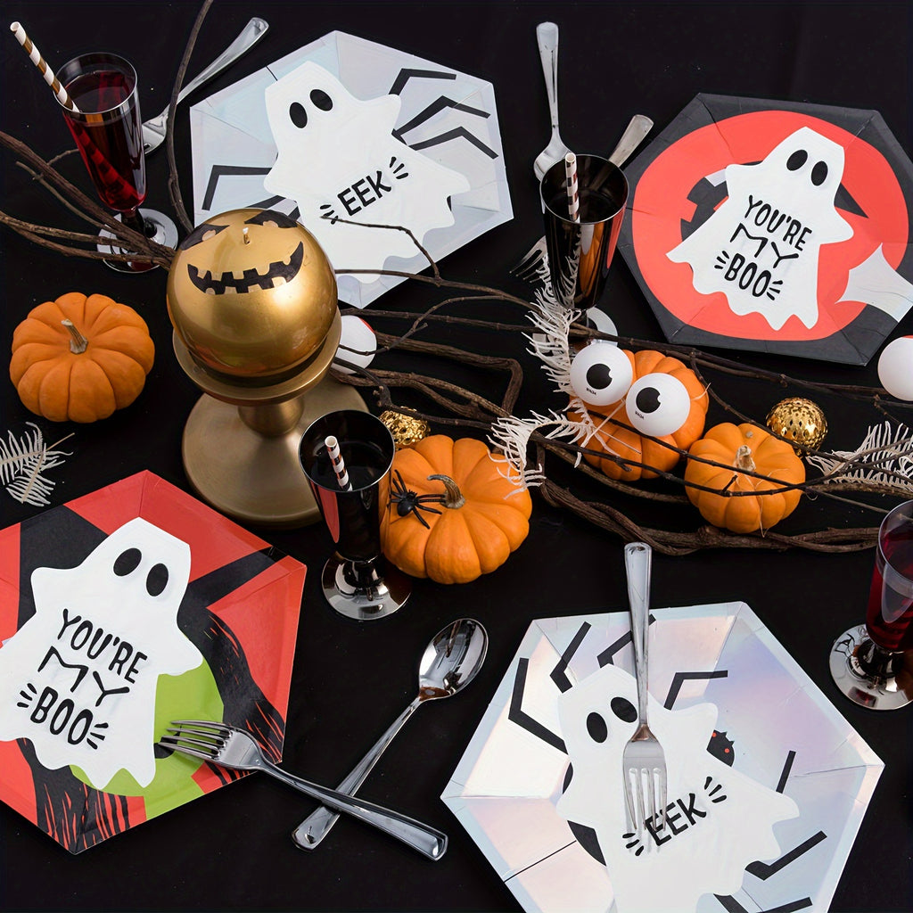 Halloween Ghost Paper Napkins 200-Pack - 2-Ply 6.5x5'' Disposable Lunch Napkins, White Ghost-Themed Party Supplies, Eco-Friendly Drink Napkins for Birthday, Holidays