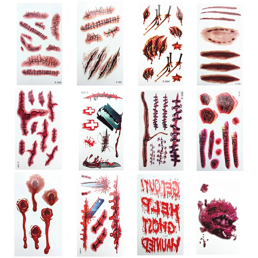 Halloween 3D Tattoo Stickers Kids Bloody Scar Temporary Tattoo Cosplay Body Art Decal Easter Women Finger Tattoo Sticker For Men
