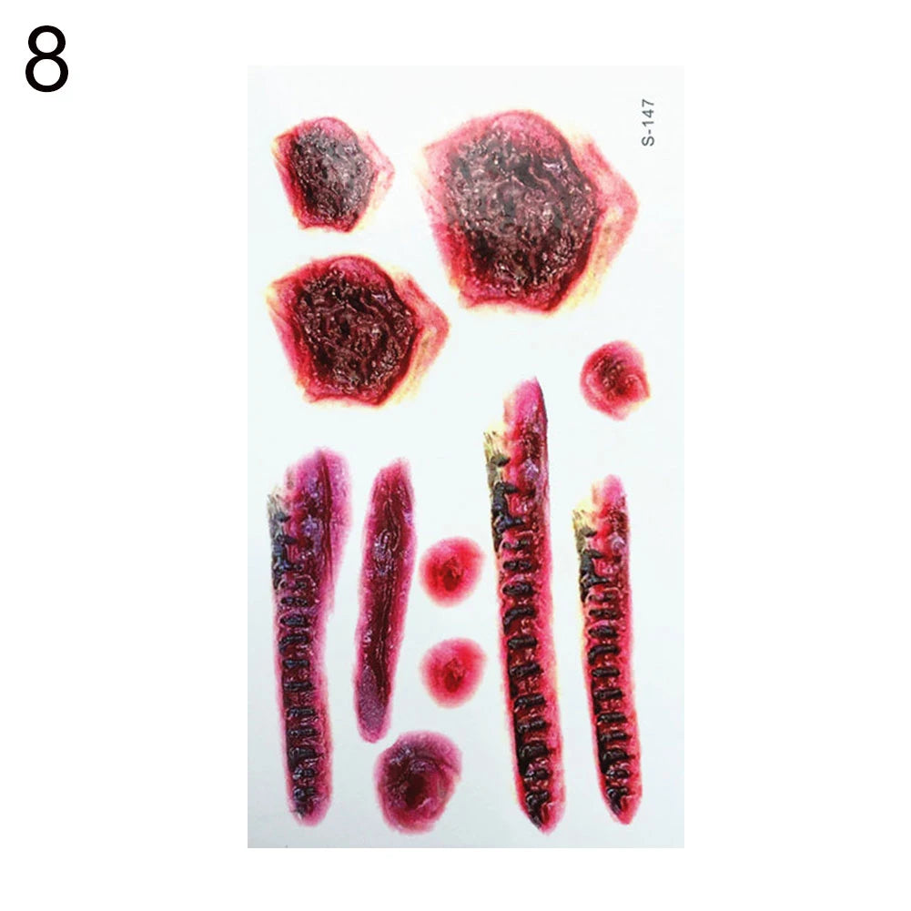 Halloween 3D Tattoo Stickers Kids Bloody Scar Temporary Tattoo Cosplay Body Art Decal Easter Women Finger Tattoo Sticker For Men