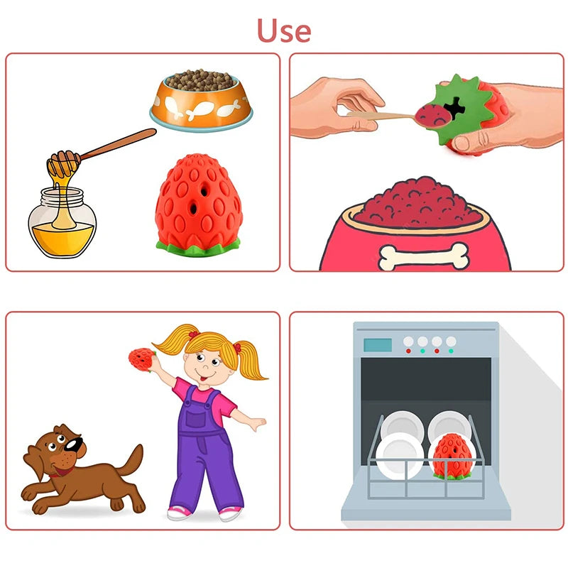 DualPet Dog Chew Toys Rubber Strawberry Shaped Food Leaking Toy Durable Eco-friendly Food Dispenser Dogs Toy