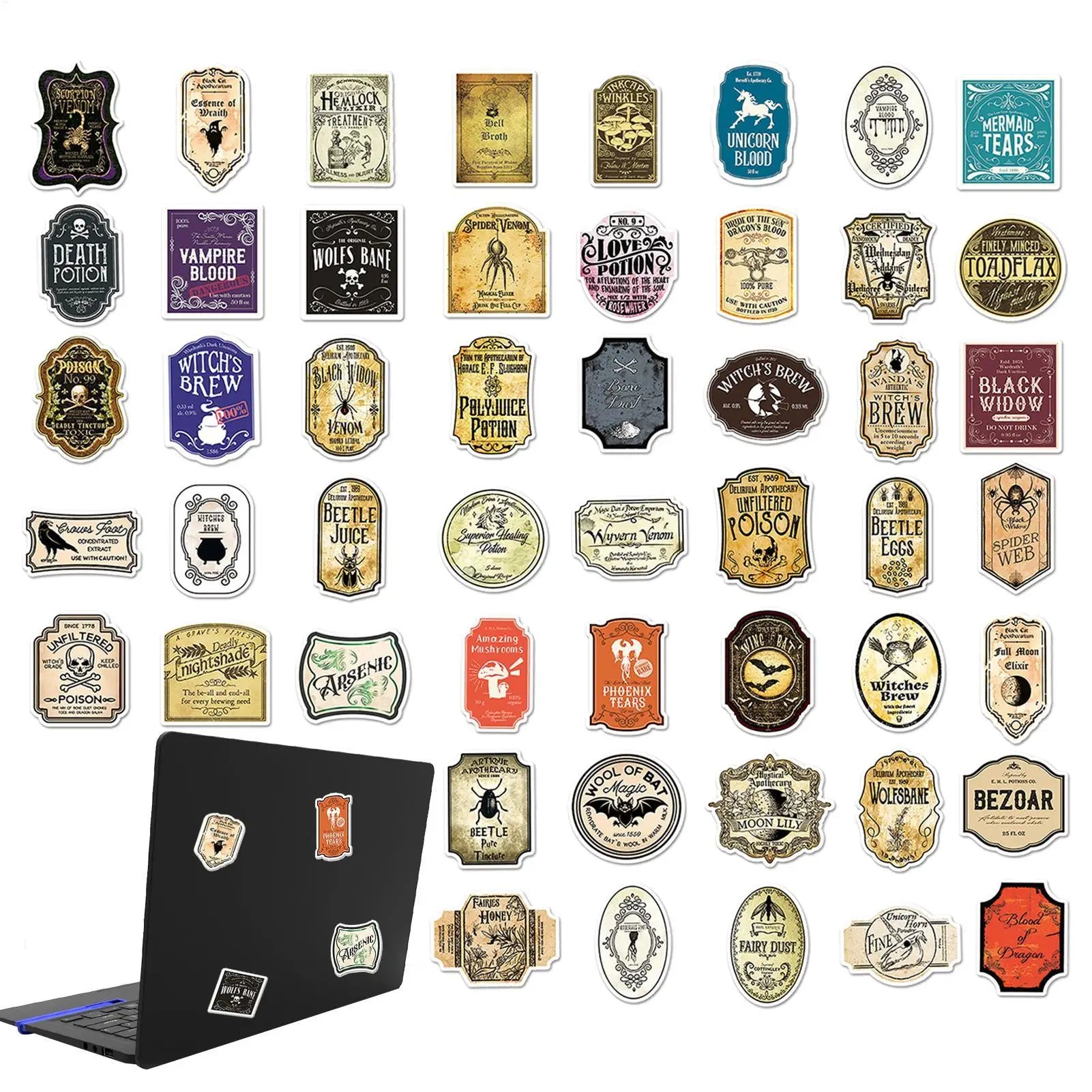 50Pcs Potion Label Stickers Potion Aesthetic Label Stickers for Water Bottle Halloween decor Wine Bottle Glassy Bottle Stickers