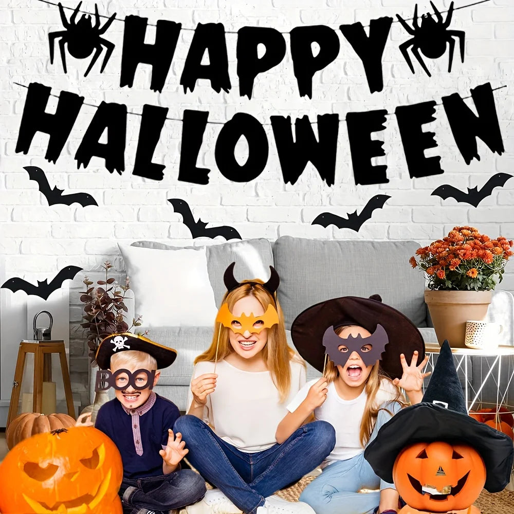 Happy Halloween Banners Ghost Bat Hanging Streamers Decorations Halloween Party Decorations Backdrop Decorations