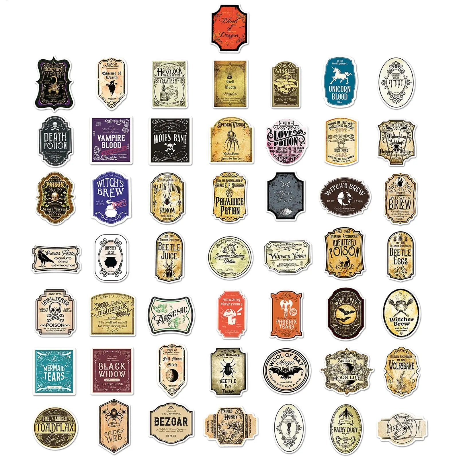 50Pcs Potion Label Stickers Potion Aesthetic Label Stickers for Water Bottle Halloween decor Wine Bottle Glassy Bottle Stickers