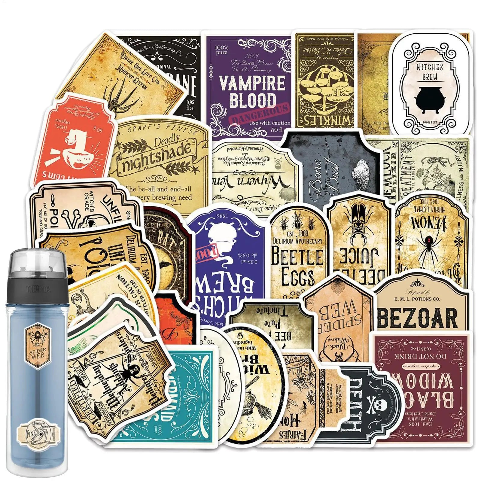 50Pcs Potion Label Stickers Potion Aesthetic Label Stickers for Water Bottle Halloween decor Wine Bottle Glassy Bottle Stickers