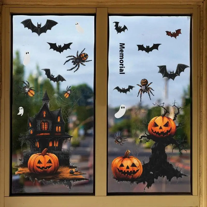 Halloween Window Stickers Pumpkin Bat Pattern Wall Stickers Self-adhesive Bedroom Living Room Horror Decoration