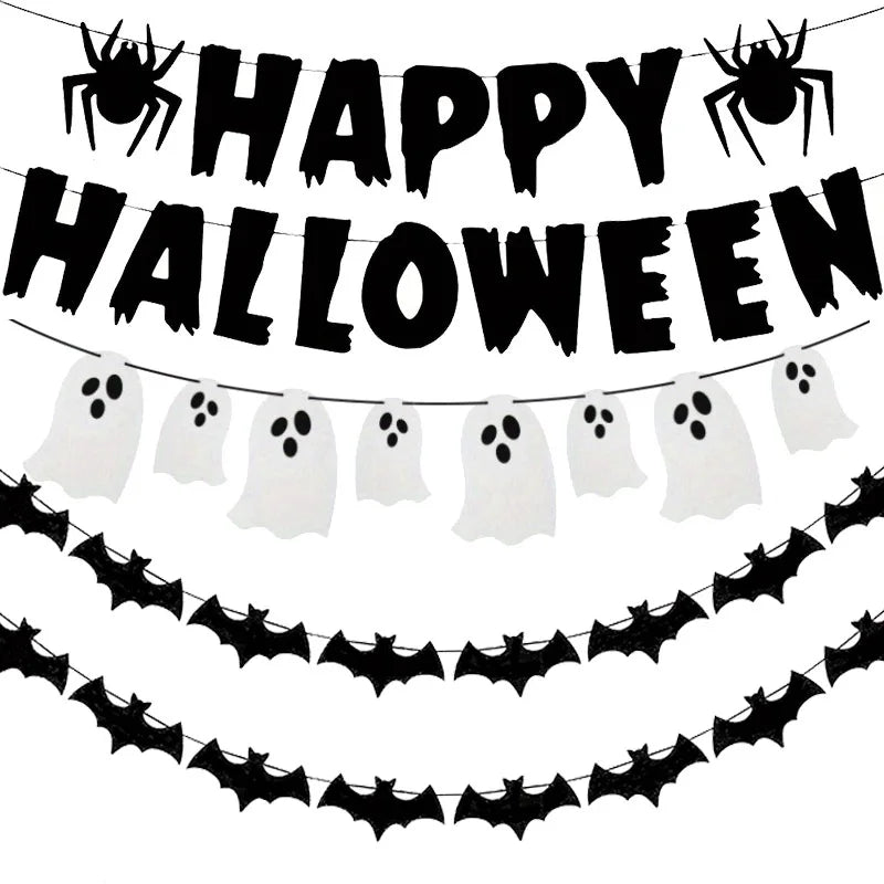 Happy Halloween Banners Ghost Bat Hanging Streamers Decorations Halloween Party Decorations Backdrop Decorations