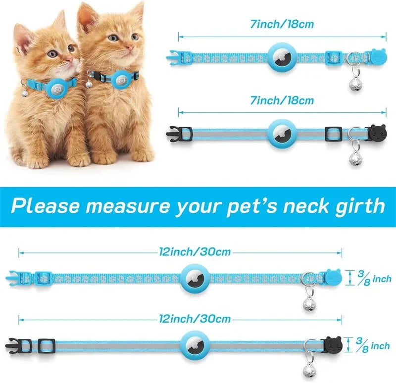 Cat Collar Compatible with Apple Airtag with Bell Adjustable Safety Buckle Reflective GPS Collar for Kittens Puppies 7-12In