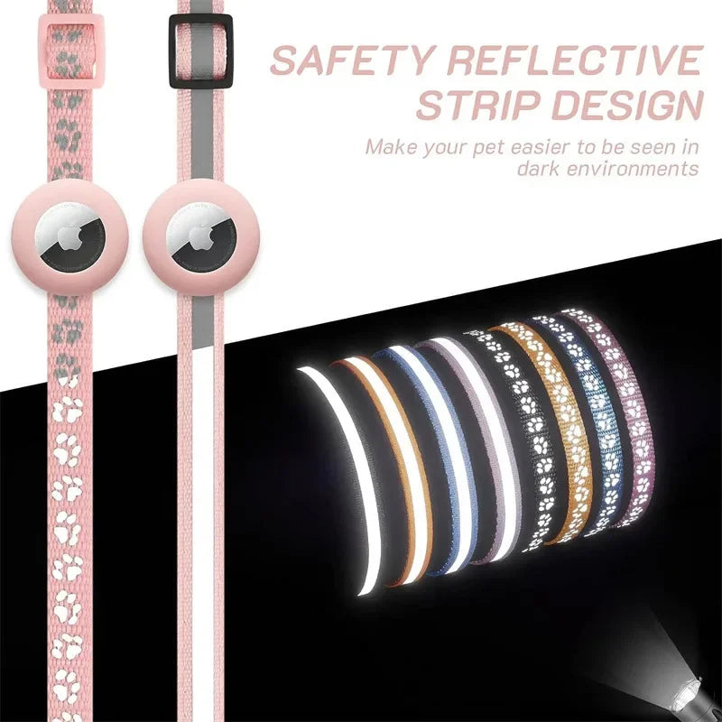 Cat Collar Compatible with Apple Airtag with Bell Adjustable Safety Buckle Reflective GPS Collar for Kittens Puppies 7-12In