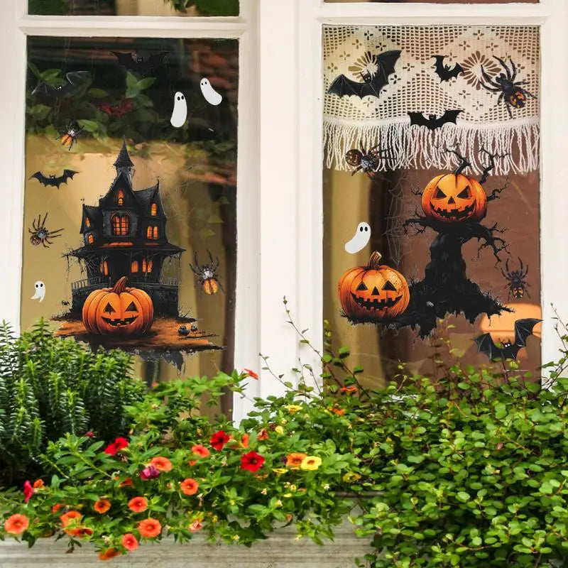 Halloween Window Stickers Pumpkin Bat Pattern Wall Stickers Self-adhesive Bedroom Living Room Horror Decoration