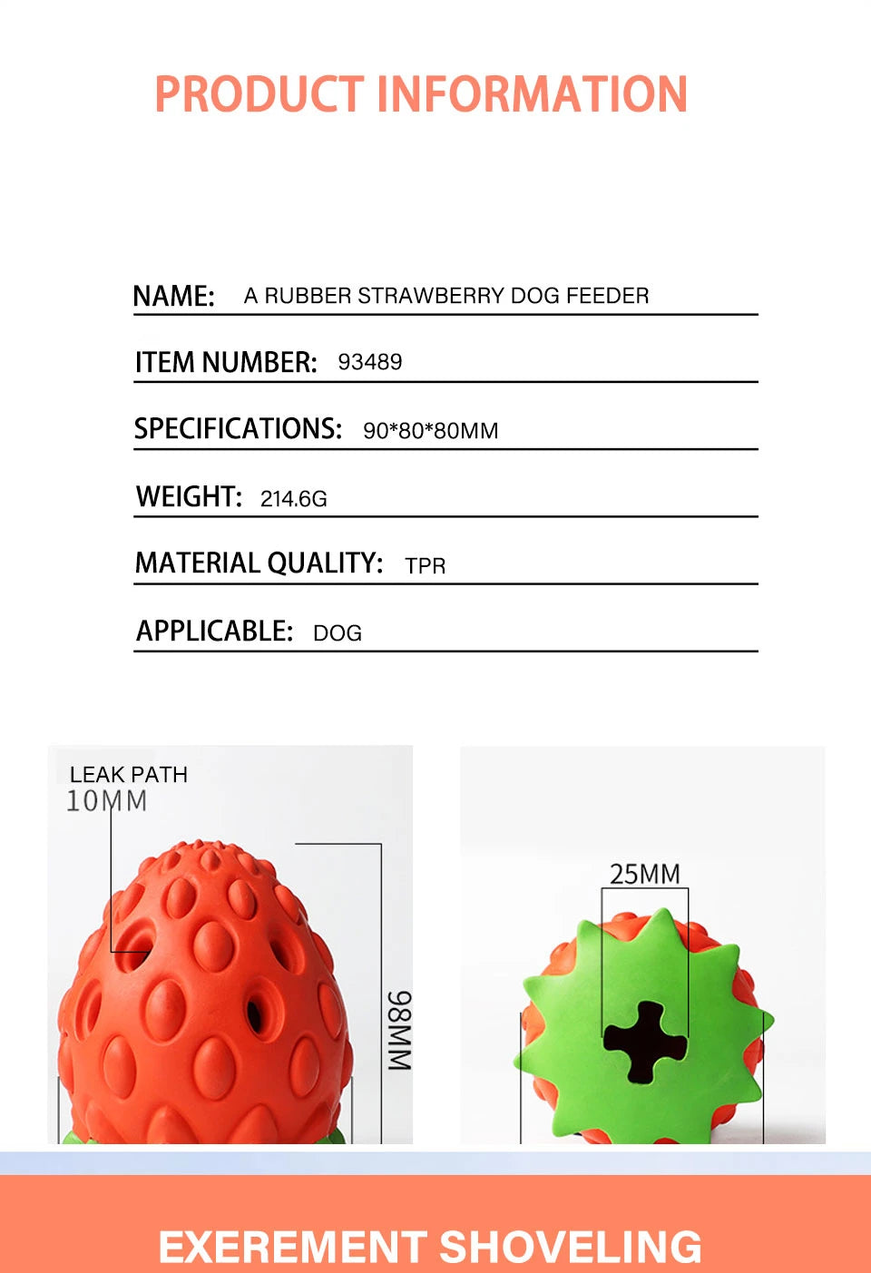 DualPet Dog Chew Toys Rubber Strawberry Shaped Food Leaking Toy Durable Eco-friendly Food Dispenser Dogs Toy