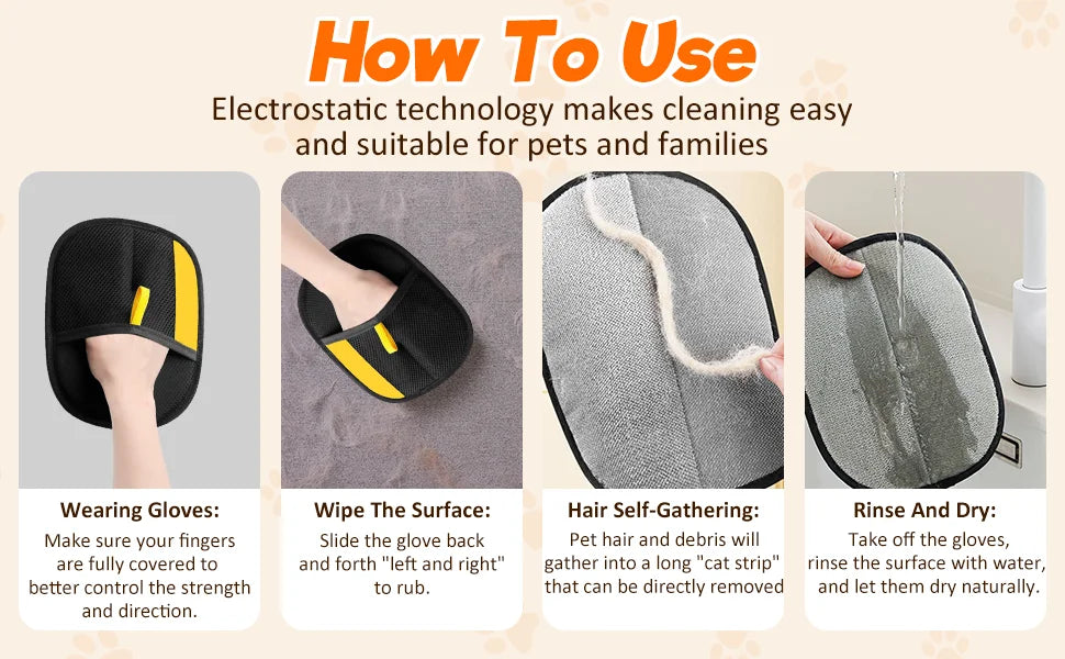 Pet Hair Remover Brush Kitten Hair Removal Gloves Deshedding Brush Glove for Dog Cat Double-Sided Fur Hair Cleaning Glove Carpet