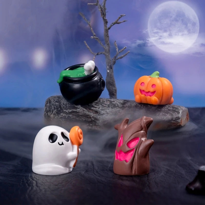 Y1UB Halloween Pumpkin Ghostly Elf Miniature Figurine Ornament Festival Home Decors
