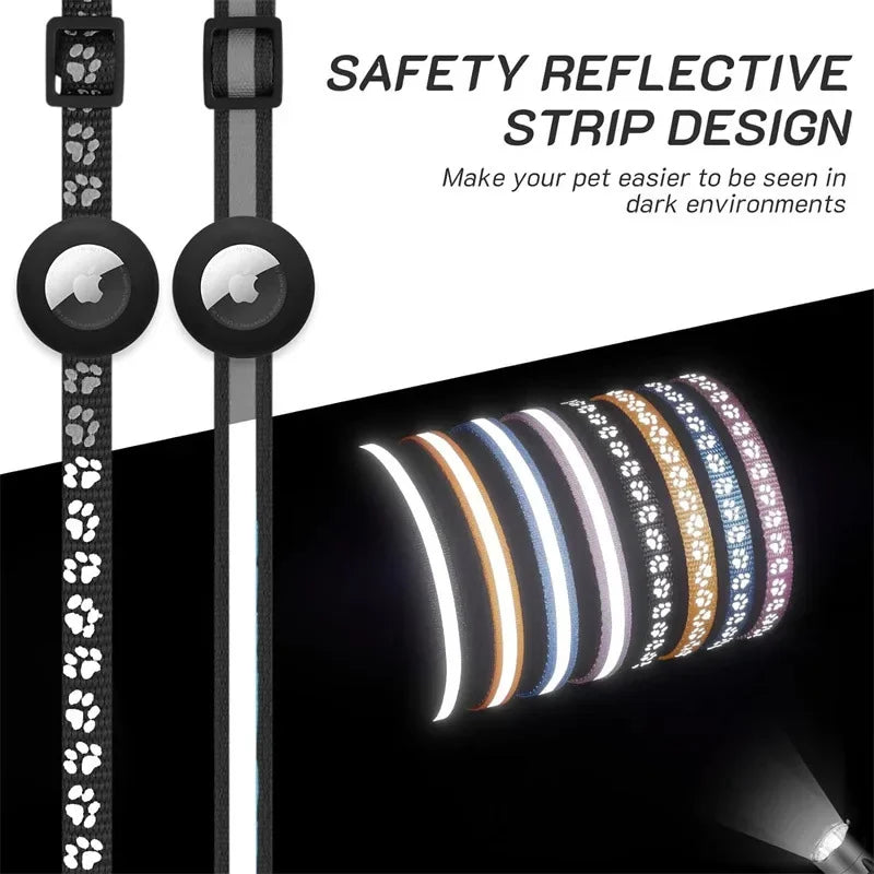 Cat Collar Compatible with Apple Airtag with Bell Adjustable Safety Buckle Reflective GPS Collar for Kittens Puppies 7-12In