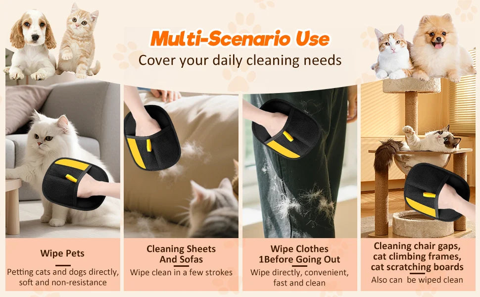 Pet Hair Remover Brush Kitten Hair Removal Gloves Deshedding Brush Glove for Dog Cat Double-Sided Fur Hair Cleaning Glove Carpet