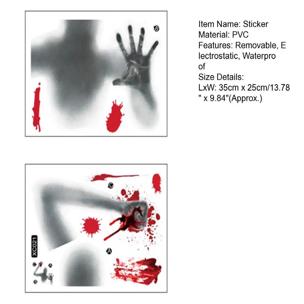 Halloween Sticker Ghost Shadow Blood Handprint Window Glass Sticker Traceless Scary Red Blood Print Window Wall Decal Decoration