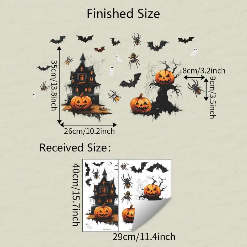 Halloween Window Stickers Pumpkin Bat Pattern Wall Stickers Self-adhesive Bedroom Living Room Horror Decoration