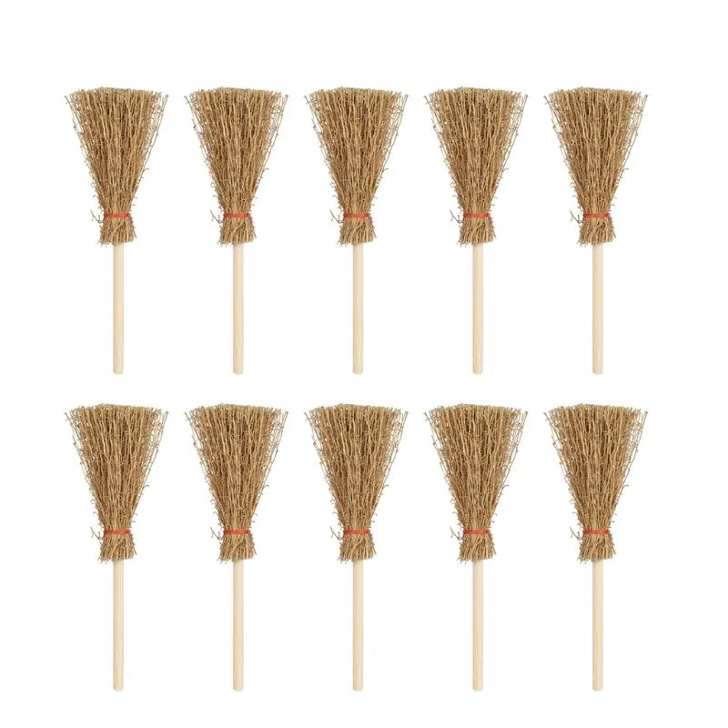10/5/1Pcs Mini Broom Red Rope Straw Brooms Hanging Decorations For Halloween Party Costume Witch Broom Dollhouse Accessories