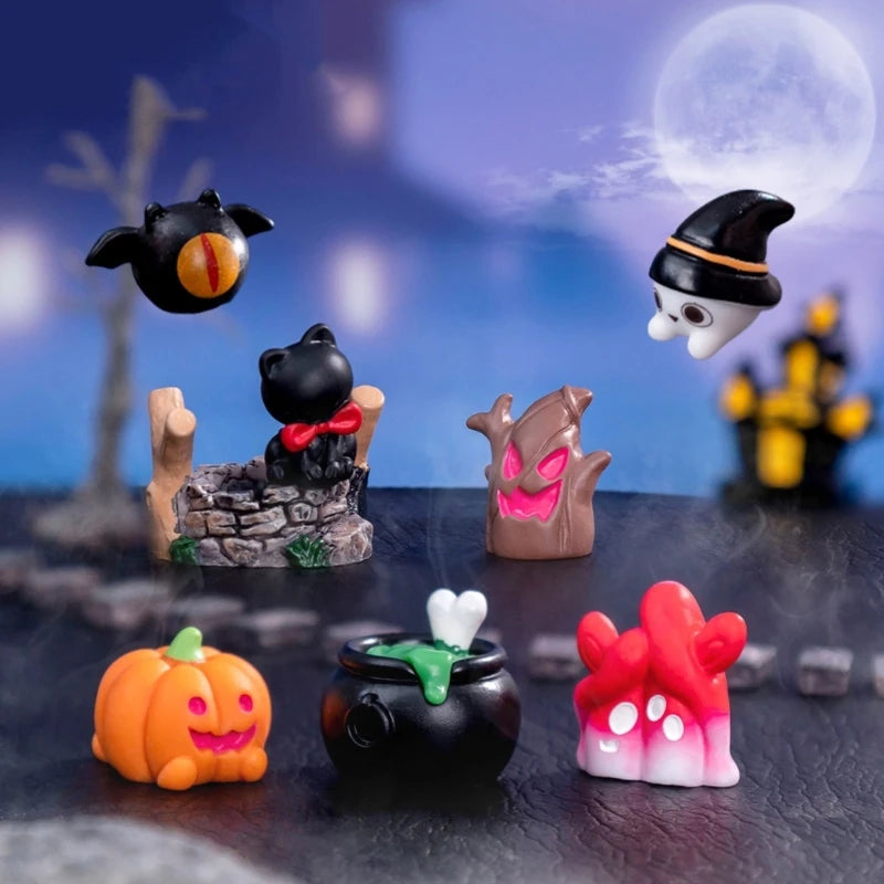 Y1UB Halloween Pumpkin Ghostly Elf Miniature Figurine Ornament Festival Home Decors