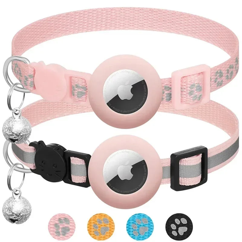 Cat Collar Compatible with Apple Airtag with Bell Adjustable Safety Buckle Reflective GPS Collar for Kittens Puppies 7-12In