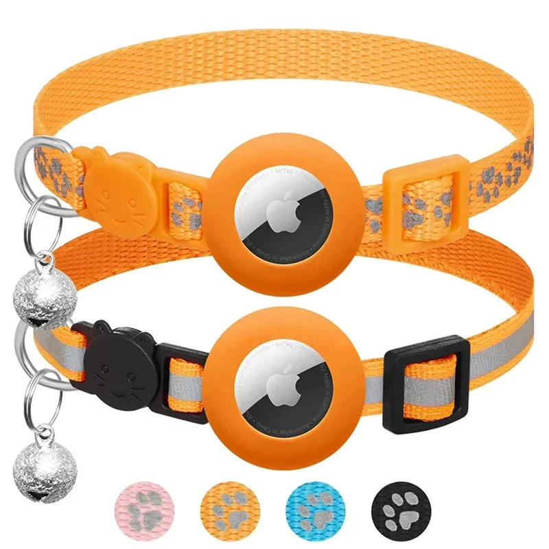 Cat Collar Compatible with Apple Airtag with Bell Adjustable Safety Buckle Reflective GPS Collar for Kittens Puppies 7-12In
