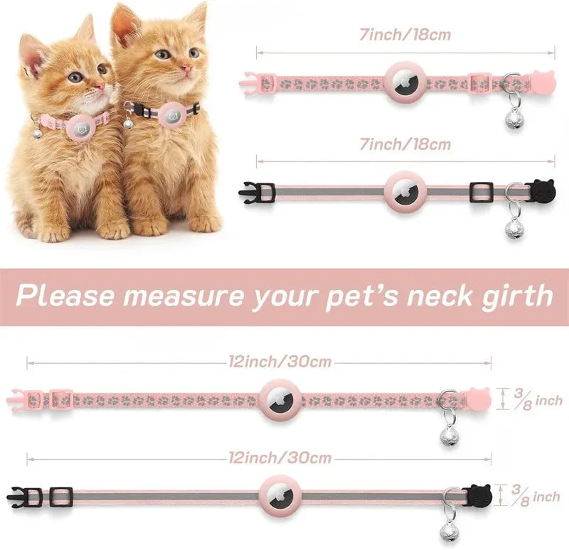 Cat Collar Compatible with Apple Airtag with Bell Adjustable Safety Buckle Reflective GPS Collar for Kittens Puppies 7-12In