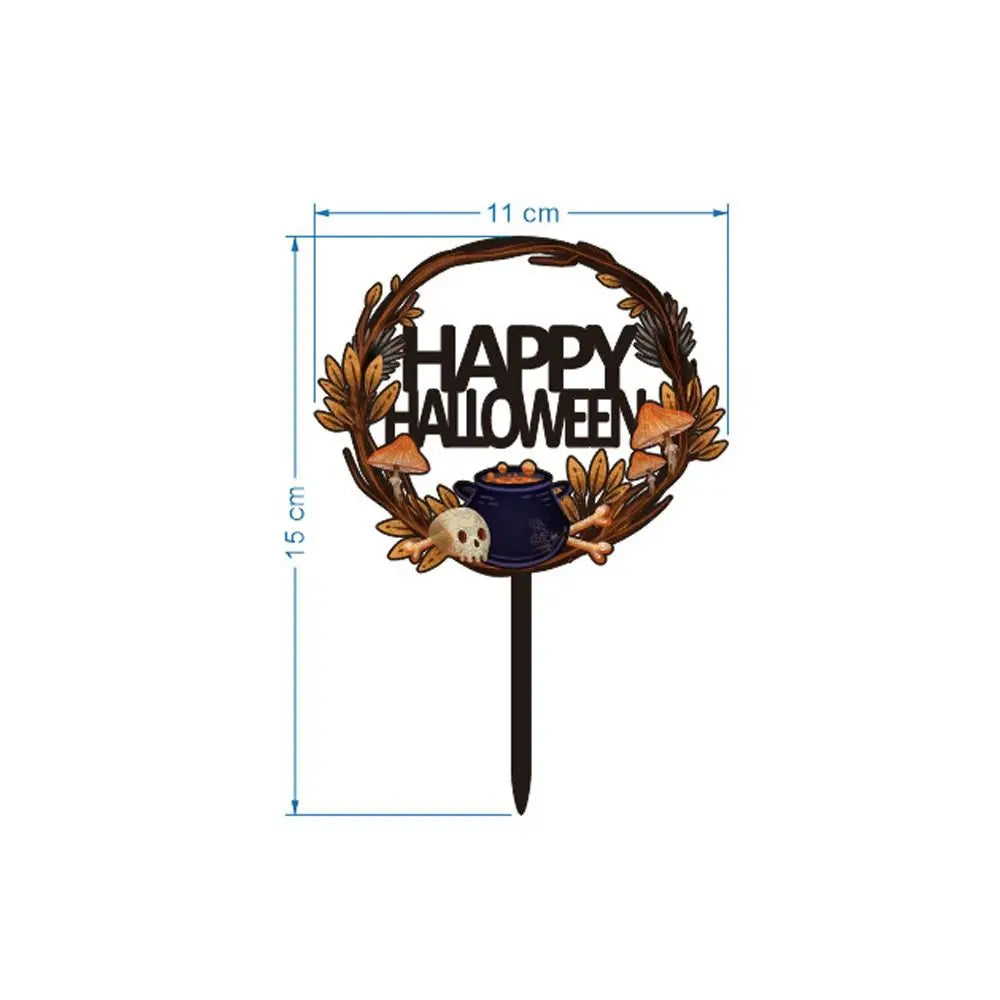 Acrylic Happy Halloween Cake Toppers Cartoon Bat Pumpkin Ghost Skull Bat Pumpkin Cupcake Toppers DIY Cake Insertion Flag