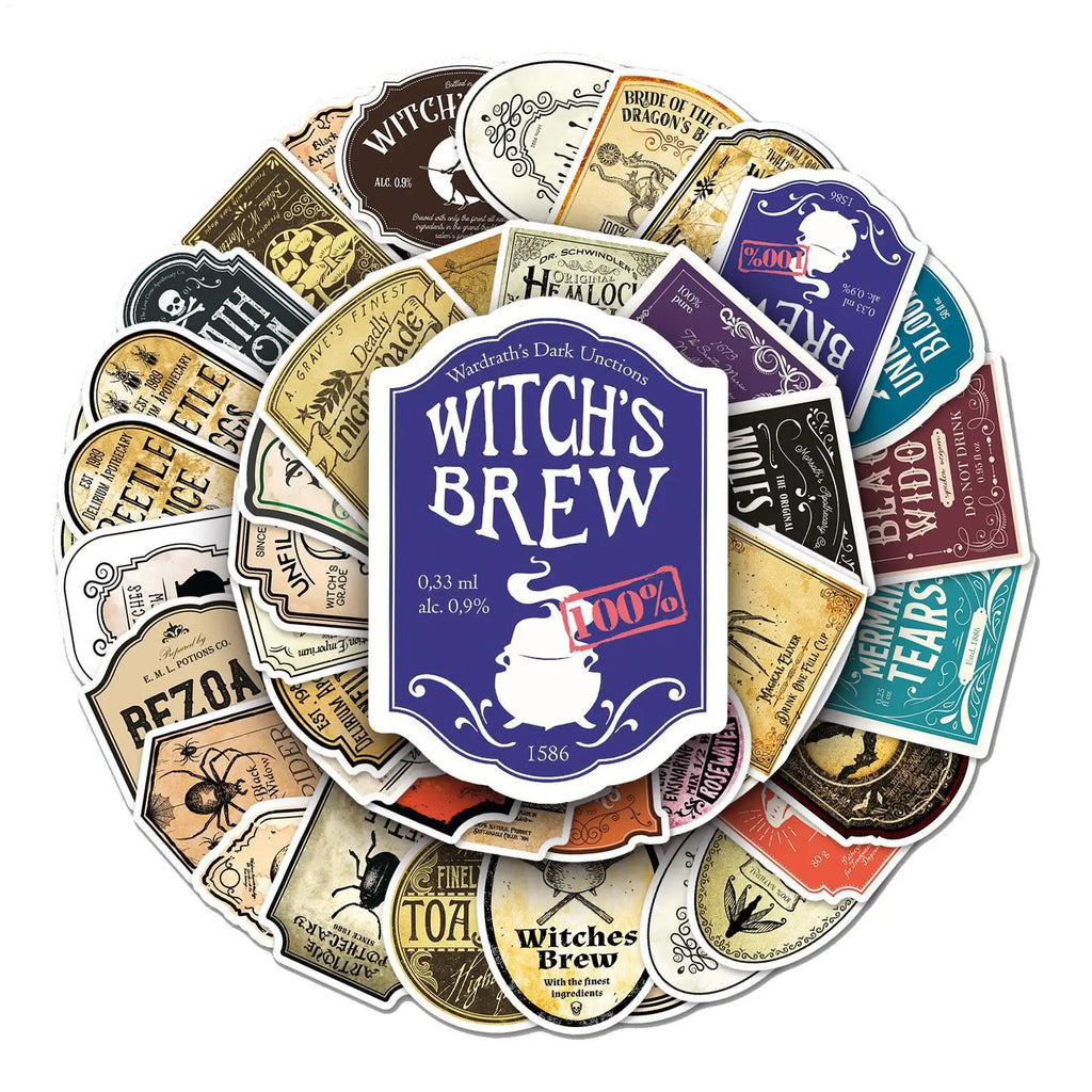 50Pcs Potion Label Stickers Potion Aesthetic Label Stickers for Water Bottle Halloween decor Wine Bottle Glassy Bottle Stickers