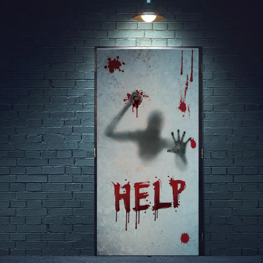 Halloween Sticker Ghost Shadow Blood Handprint Window Glass Sticker Traceless Scary Red Blood Print Window Wall Decal Decoration