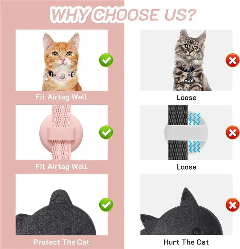 Cat Collar Compatible with Apple Airtag with Bell Adjustable Safety Buckle Reflective GPS Collar for Kittens Puppies 7-12In