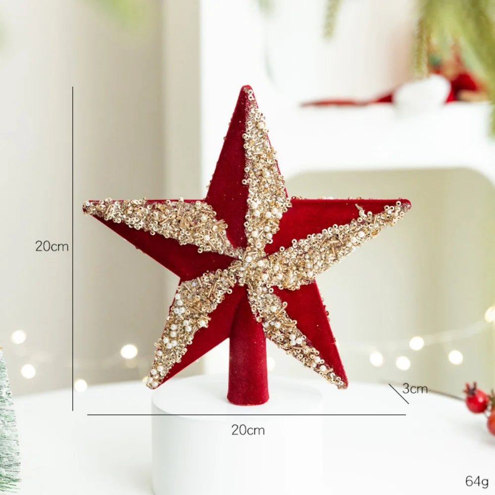 Christmas Tree Red Decorations Flocking Xmas Tree Top Star Bow Flower Burgundy Sequined Christmas Balls New Year Party Decors