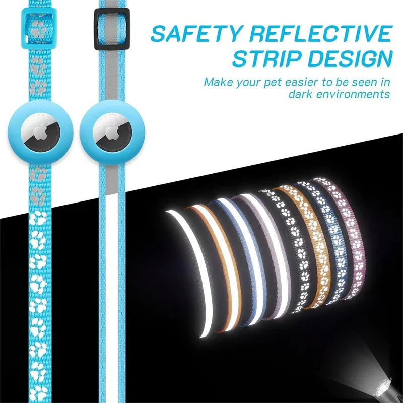 Cat Collar Compatible with Apple Airtag with Bell Adjustable Safety Buckle Reflective GPS Collar for Kittens Puppies 7-12In