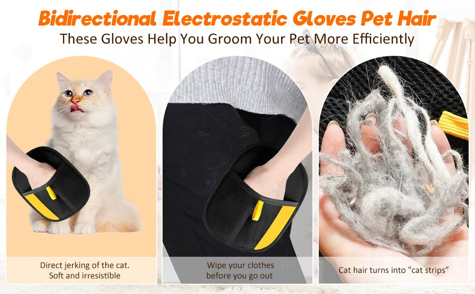 Pet Hair Remover Brush Kitten Hair Removal Gloves Deshedding Brush Glove for Dog Cat Double-Sided Fur Hair Cleaning Glove Carpet