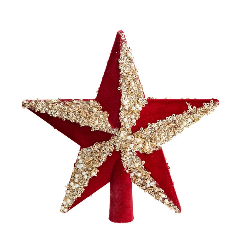 Christmas Tree Red Decorations Flocking Xmas Tree Top Star Bow Flower Burgundy Sequined Christmas Balls New Year Party Decors