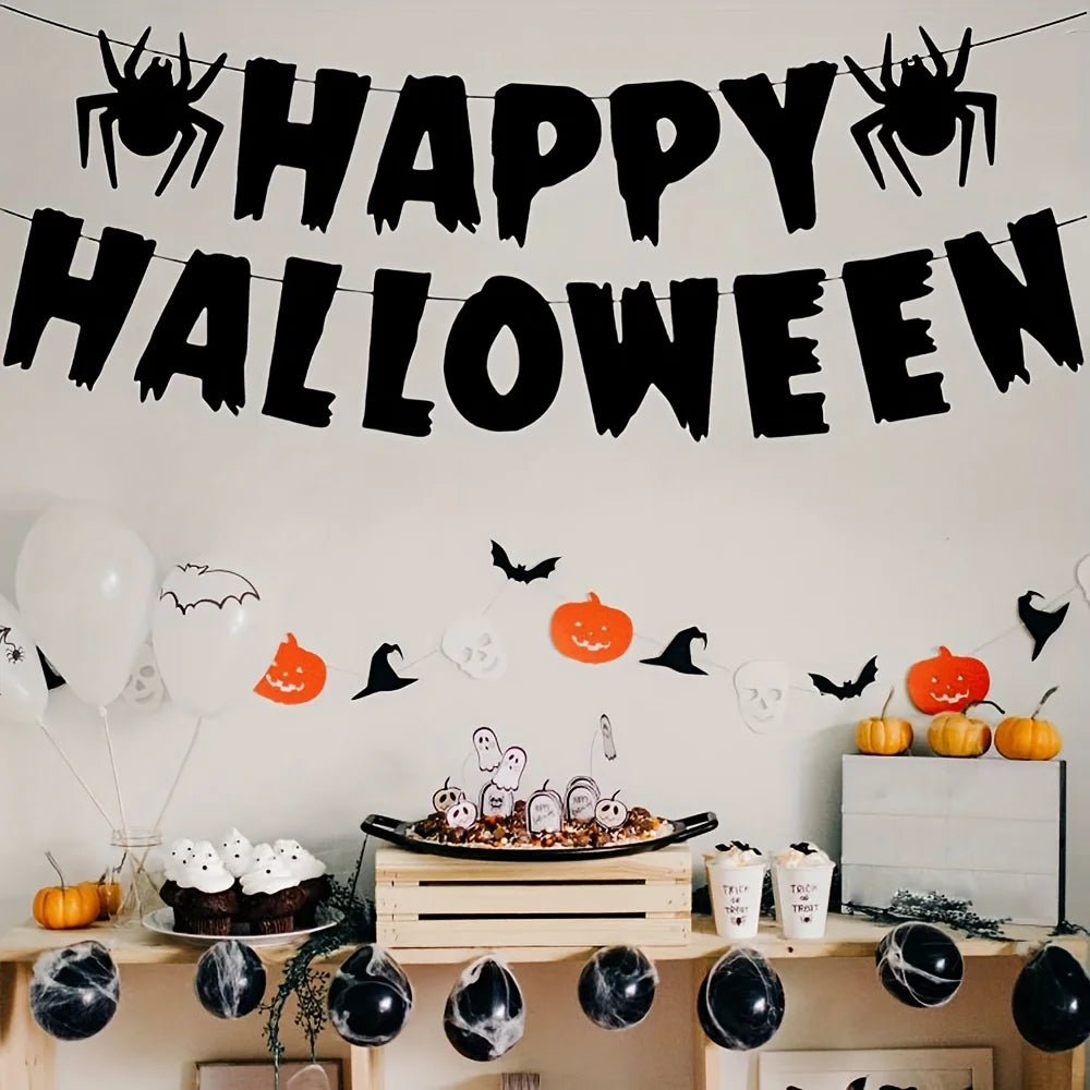 Happy Halloween Banners Ghost Bat Hanging Streamers Decorations Halloween Party Decorations Backdrop Decorations