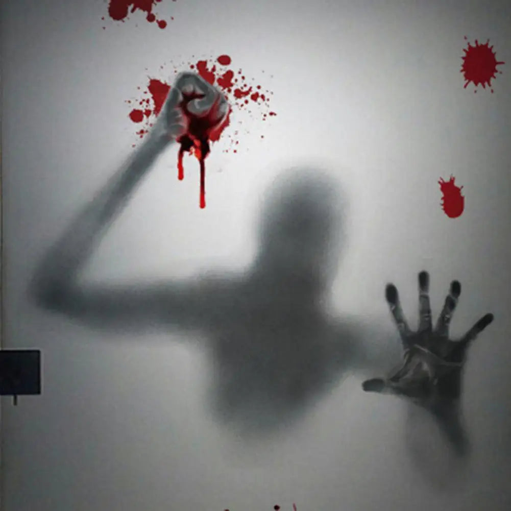 Halloween Sticker Ghost Shadow Blood Handprint Window Glass Sticker Traceless Scary Red Blood Print Window Wall Decal Decoration