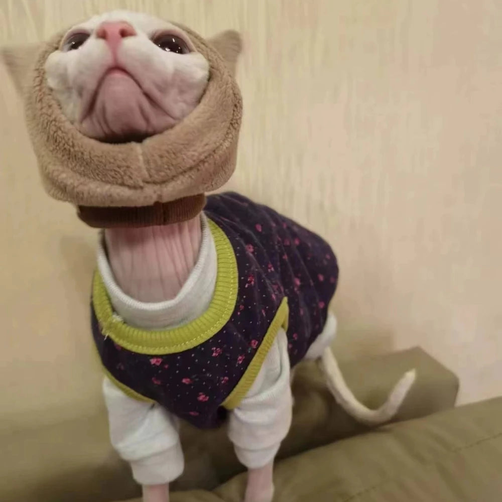 Warm Fleece Hat for Sphynx Cat Winter Khaki Head Protect in Cold Weater for Devon Rex Cute accessories for Kittens Cat Supplies