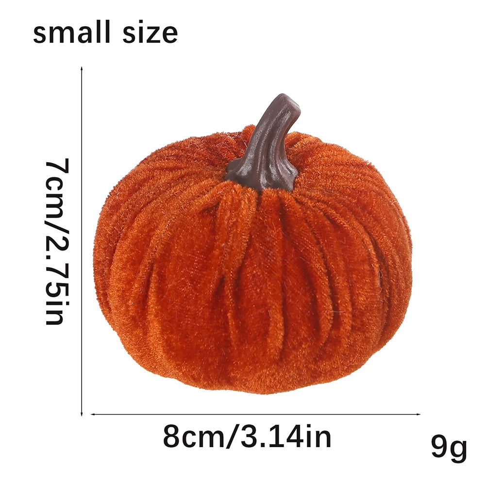 1pcs Small Velvet Pumpkins Faux Fabric Foam Pumpkin For Thanksgiving Halloween Decor Pumpkins Table Centerpiece For Wedding Deco