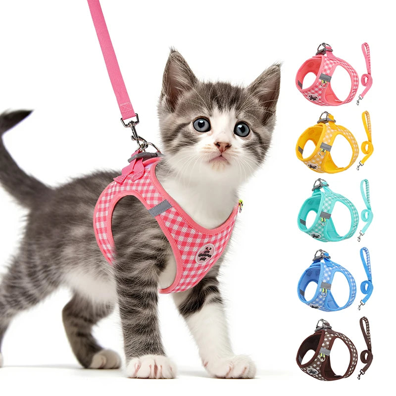 Cat Harness Fresh Plaid Cat Leashes Harness Anti-breakaway Adjustable Pet Harness for Cats and Puppies Accessories