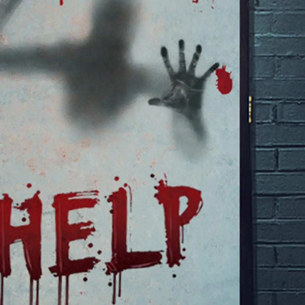 Halloween Sticker Ghost Shadow Blood Handprint Window Glass Sticker Traceless Scary Red Blood Print Window Wall Decal Decoration