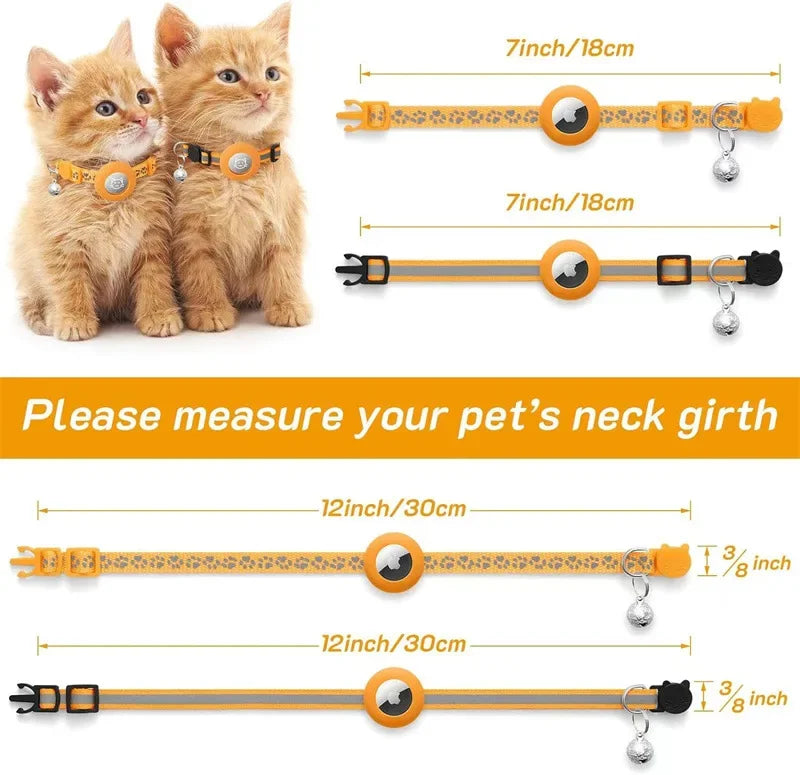 Cat Collar Compatible with Apple Airtag with Bell Adjustable Safety Buckle Reflective GPS Collar for Kittens Puppies 7-12In