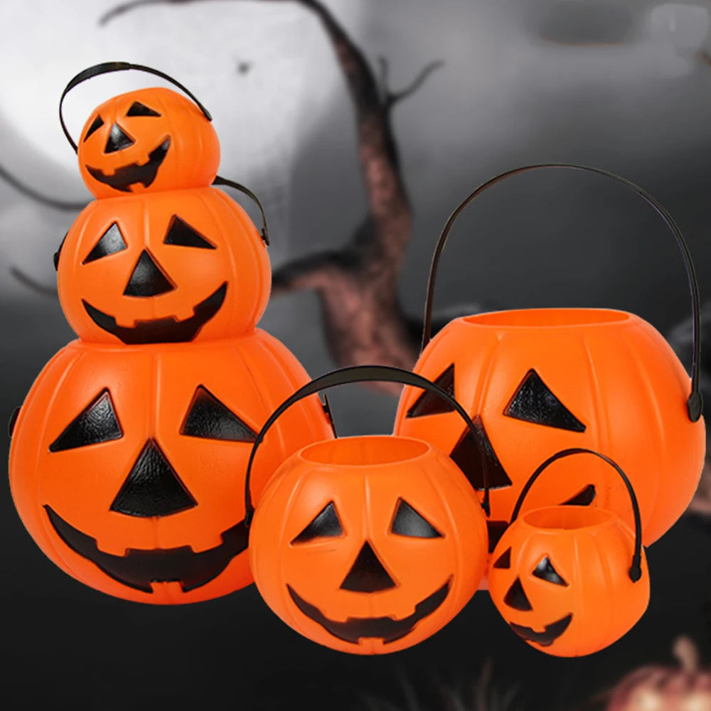 1pc Halloween Trick or Treat Pumpkin Bucket Candy Holder Portable Sweet Barrel Cute Design S/M/L Jar Kids Gift Decor Home/Hotel