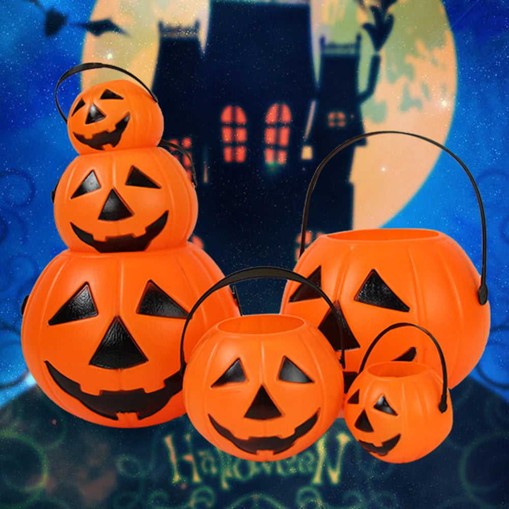 1pc Halloween Trick or Treat Pumpkin Bucket Candy Holder Portable Sweet Barrel Cute Design S/M/L Jar Kids Gift Decor Home/Hotel