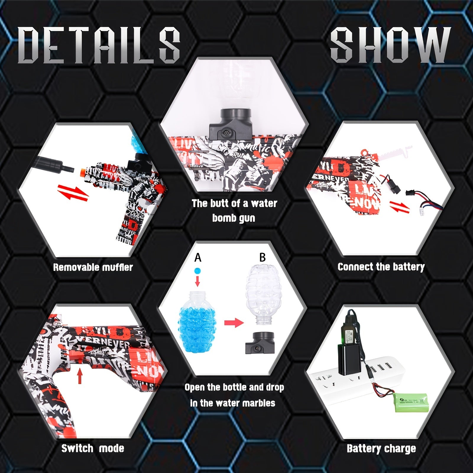 M416-Red Electric Blaster Gun Toys, Eco-Friendly Splatter Ball Blaster With Rechargeable Battery, without Water Beads