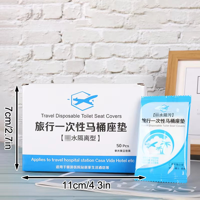 50 Pack Individually Wrapped Waterproof Disposable Plastic Toilet Seat Covers, Non-Slip Travel Protectors