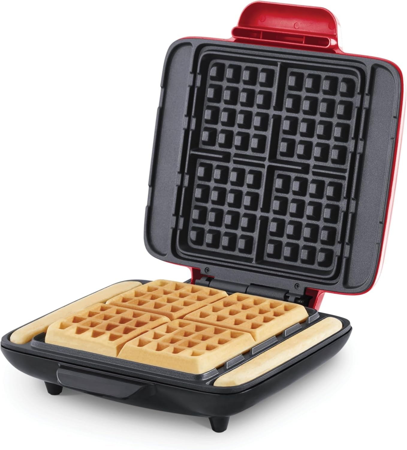 Deluxe No-Drip Waffle Maker 1200W with Non-Stick Coating for Hassle-Free Cooking of Breakfast, Lunch, and Snacks - Includes Hash Browns and Easy Clean Features, Red