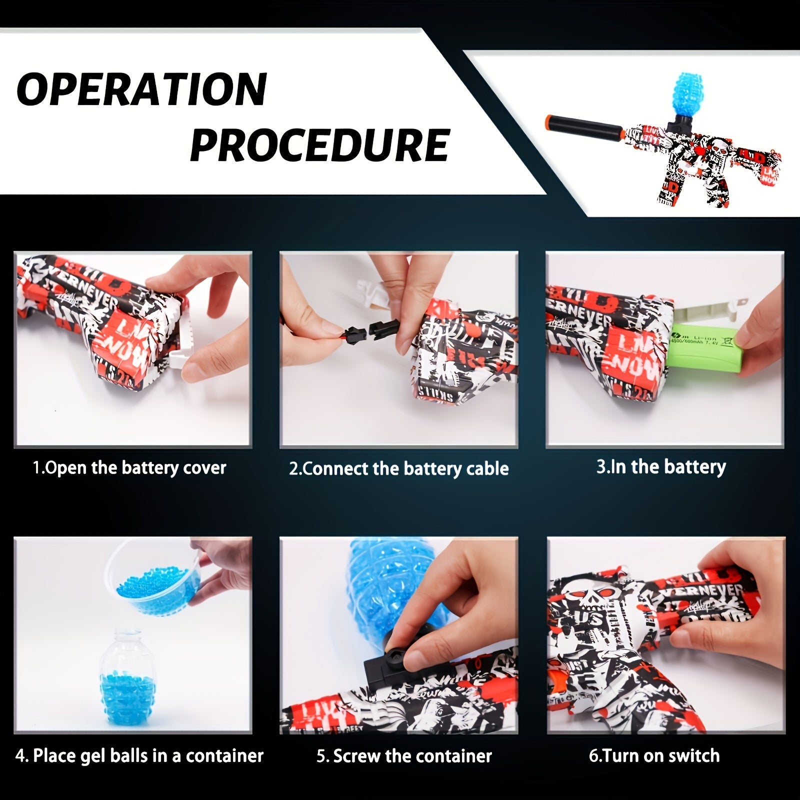 M416-Red Electric Blaster Gun Toys, Eco-Friendly Splatter Ball Blaster With Rechargeable Battery, without Water Beads